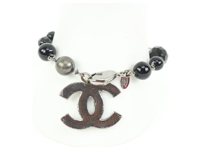 Chanel 09V Jumbo CC Black Pearl x Silver Chain Bracelet  ref.590851