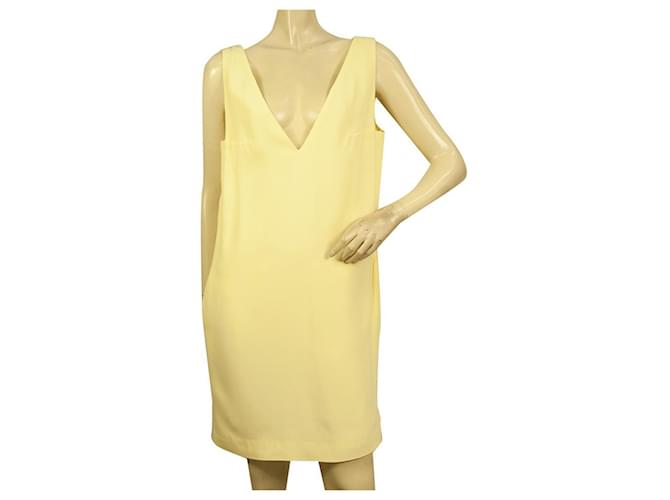 Dondup amarelo viscose mini sem mangas decote em V tamanho do vestido 42 W. bolsos Algodão  ref.590855