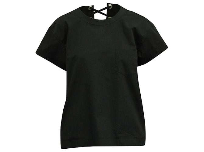 Sacai Laced-up Back Short Sleeve Top in Black Poly Cotton Polyester  ref.590858