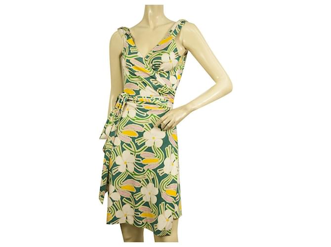 Mini vestido sem mangas DVF Diane Von Furstenberg Caledônia Floral Silk Wrap sz 6 Multicor Seda  ref.590862