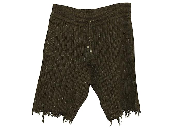 Alanui Paso Del Icalma Destroyed Knit Shorts in Khaki Wool Green  ref.590865