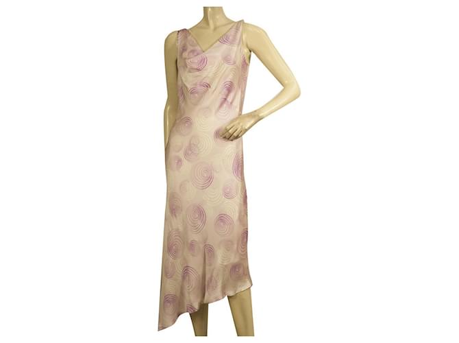 Escada seda rosa roxo espirais sem mangas assimétricas corte viés vestido bezerro sz 38  ref.590877