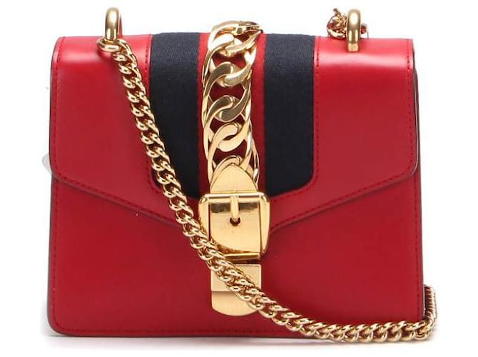 Gucci Sylvie Leather Mini Chain Bag Red Pony-style calfskin  ref.590885
