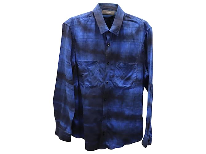 Camisa Amiri Flanela Manga Longa Botão Frontal em Algodão Azul  ref.590992