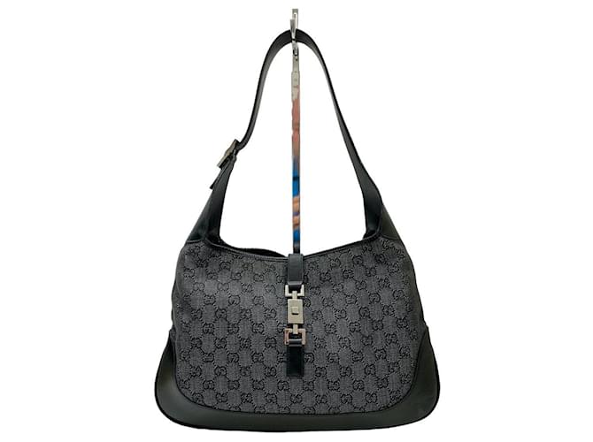 Gucci Jackie vintage Hobo bag in GG canvas and leather Black Cloth  ref.591080