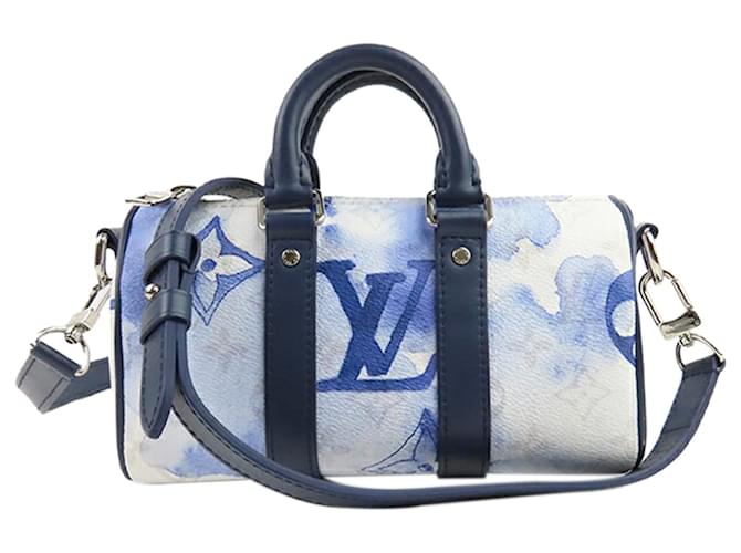 Louis Vuitton White Monogram Watercolor Keepall XS Blue Leather