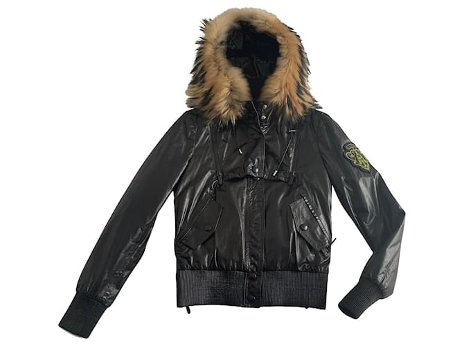 Gucci Jackets Black Leather Fur  ref.591157