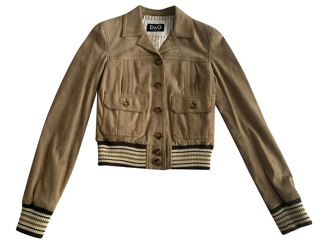 Dolce & Gabbana Beige Goatskin Leather Jacket