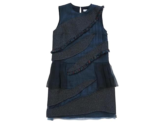 Christian Dior Fall 2015 runway dress Blue Multiple colors Navy blue Silk Wool Nylon  ref.591214