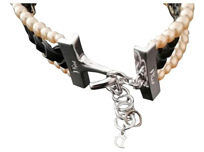 Dior Colliers Cuir vernis Perle Noir  ref.591215
