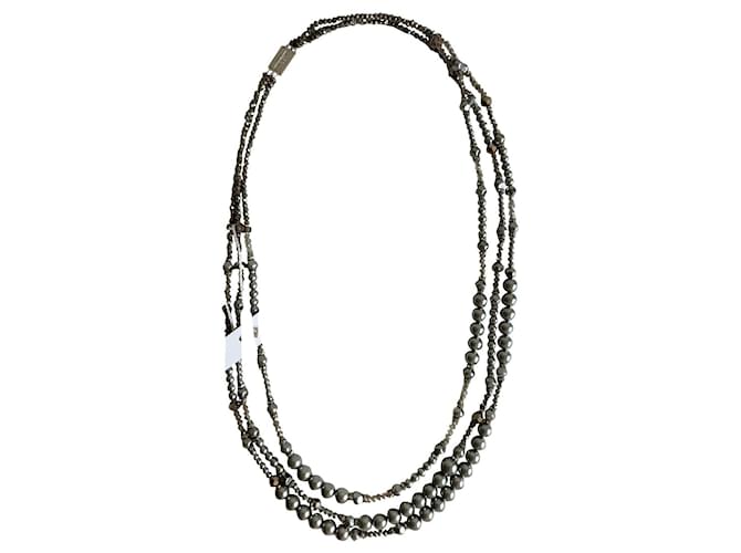 Weekend Max Mara MAX MARA Collier week-end en fausses perles Métal Verre Gris  ref.591230