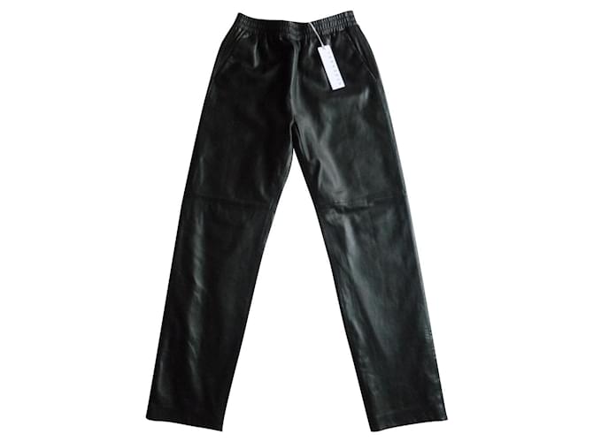 Autre Marque Nouveau pantalon en cuir véritable STEFANEL Noir  ref.591265