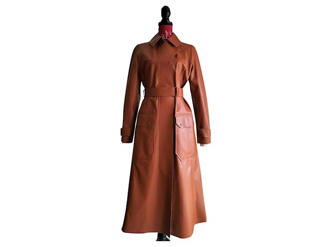 Nouveau trench-coat en cuir véritable SPORTMAX Caramel  ref.591285