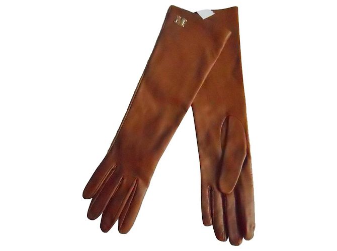Gants longs en cuir véritable neufs MAX MARA Cognac