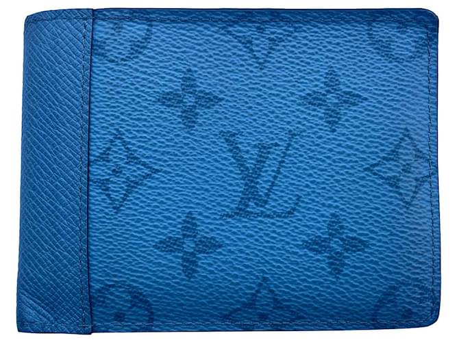 Louis Vuitton Cartera Múltiple Slender Azul Denim Cuero Lienzo  ref.591299