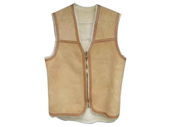 Autre Marque vintage shearling waistcoat size M Beige Leather  ref.591300