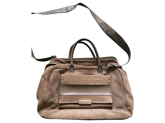 Maje Suede Leather Saddlebag Brown