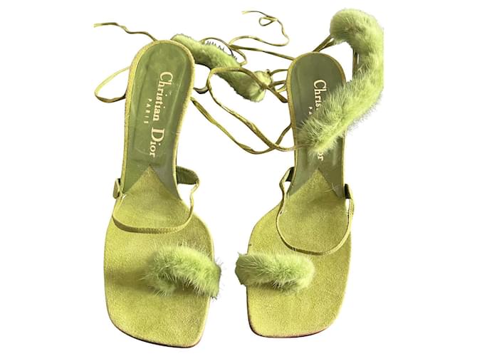 Christian Dior AH sandálias de passarela de alta costura97/98 Dior x Galliano Verde Camurça  ref.591408