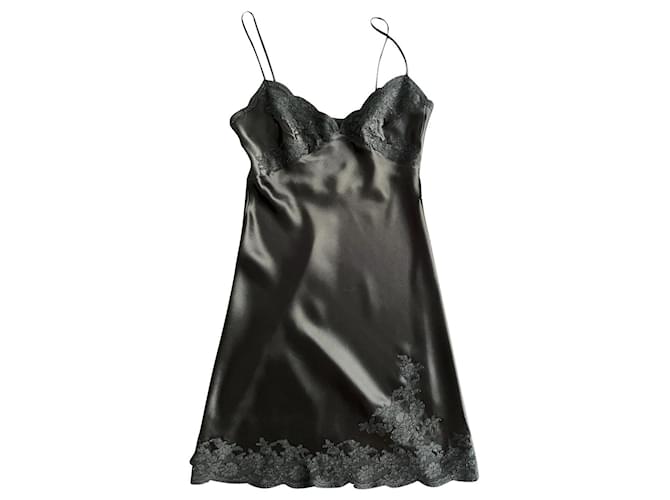 Christian Dior Silk satin dress inlaid with tone-on-tone lace Black  ref.591409