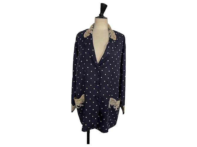 Christian Dior veste de pyjama Dior X Galliano Soie Bleu foncé  ref.591415