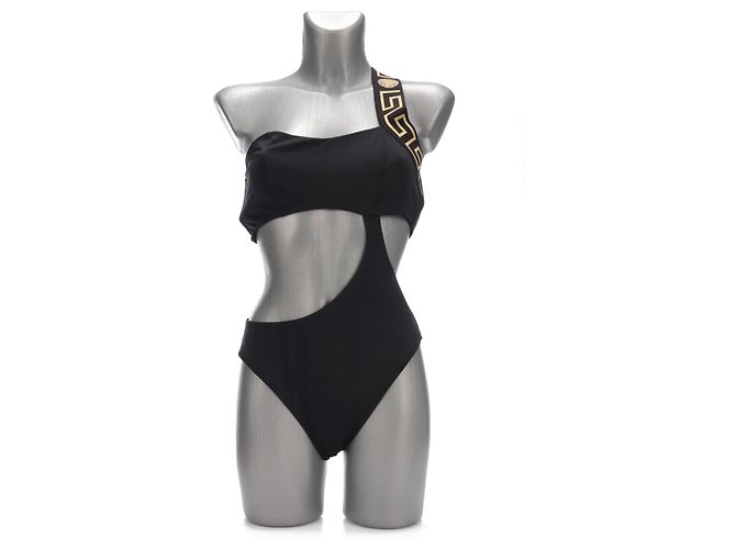 Traje de baño de una pieza asimétrico Versace Negro Greca