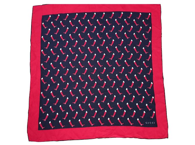 Bufanda De Seda Para Botas De Montar Gucci Blanco Roja Azul marino