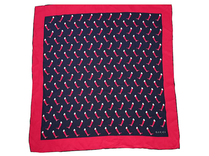 Gucci Riding Boot Silk Scarf White Red Navy blue  ref.591494