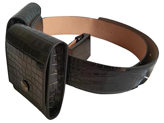 MAX MARA nuevo cinturón de cuero real Negro Metal  ref.591495