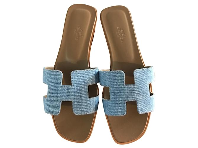 Oran Hermès sandali Blu Jeans  ref.591498