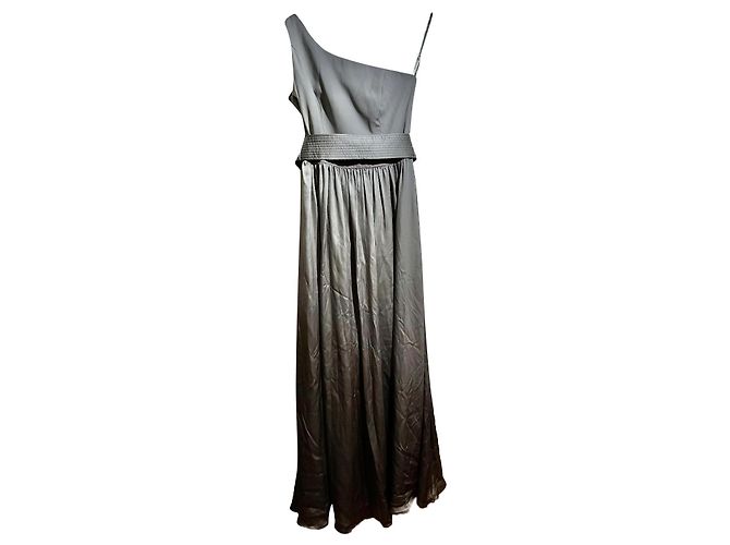 Vera Wang Einschultriges Abendkleid aus silbergrauem Satin
