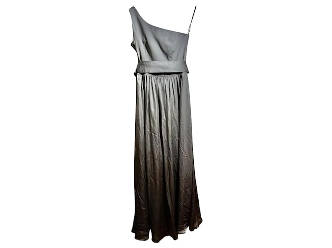 Vera Wang Vestido de noche de un solo hombro en raso gris plateado Plata Poliéster  ref.591501