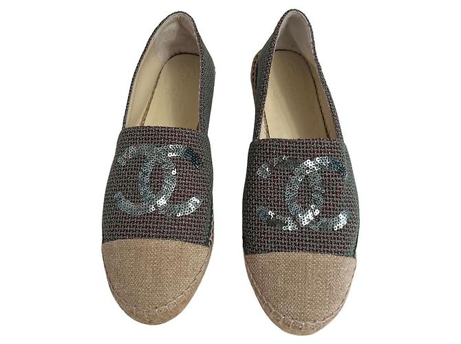 Chanel Espadrilles Turquoise and Beige CC Sequin Size 40 Multiple colors