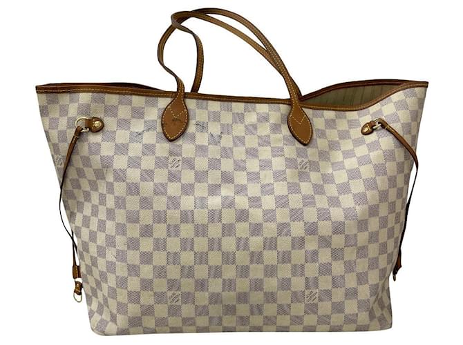 Louis Vuitton Damier Azur Coated Canvas Neverfull MM Gold Hardware