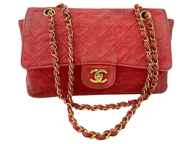 Chanel Vintage Denim Timeless bag Red Gold hardware  ref.591537