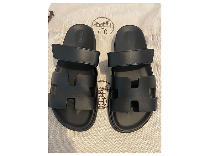 Hermès Sandalias Negro Cuero