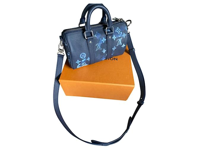 Louis Vuitton  Speedy PM Black/Blue Monogram LV bag rare canvas/leather