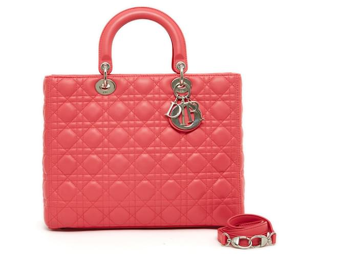 LADY DIOR LARGE PINK FLAMINGO Leather  ref.591664
