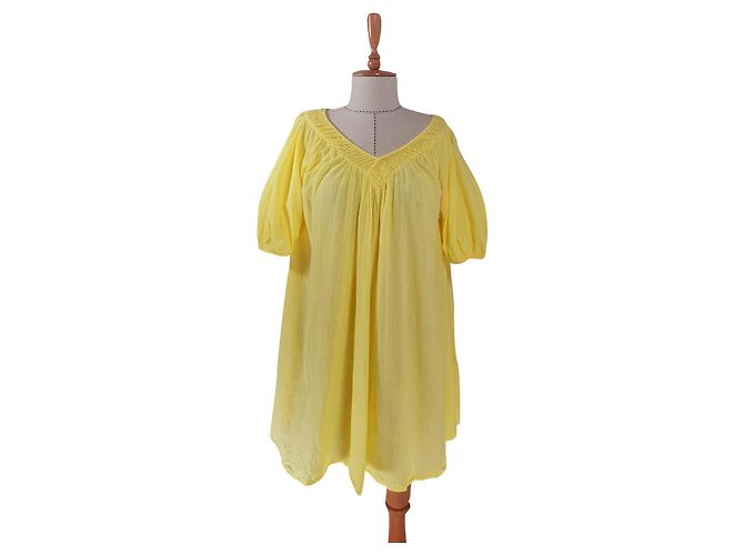 Autre Marque Rabens Saloner Oversize Bluse Gelb Baumwolle