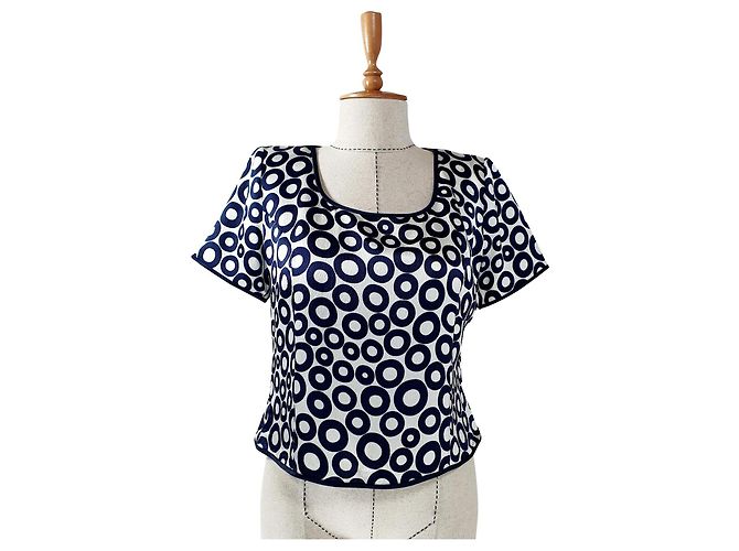 Autre Marque th. Braun Seidenbluse mit Kreismuster schwarz weiß