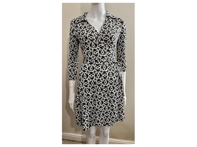 Diane Von Furstenberg DvF Jenna vintage wrap dress Black White Silk  ref.591755