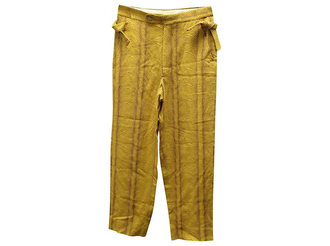 Johnnie Boden Pantalones de lino amarillo con ondas psicodélicas de Bode  ref.591820
