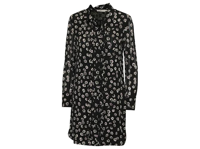 Tory Burch Robe chemise à fleurs Avery en soie noire  ref.591895