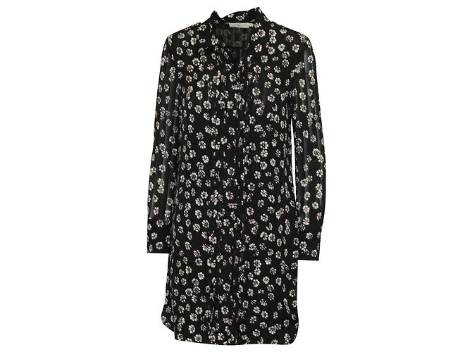 Tory Burch Avery Blumenhemdkleid aus schwarzer Seide