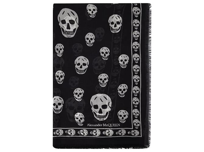 Alexander Mcqueen Skull Scarf in Black and Ivory Modal and Silk  ref.591896