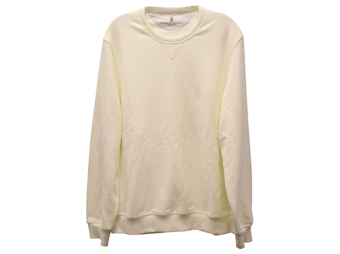Brunello Cucinelli Sweatshirt aus cremefarbener Baumwolle Weiß Roh  ref.591907