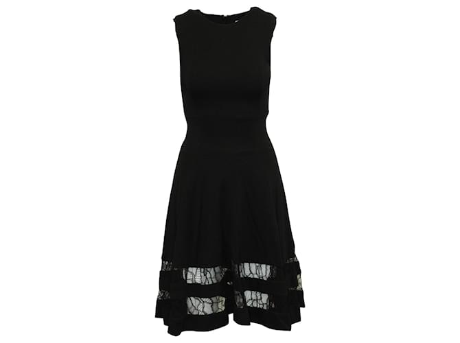 Jason Wu Lace-Inset Flounce Skirt Dress in Black Rayon Cellulose fibre  ref.591911