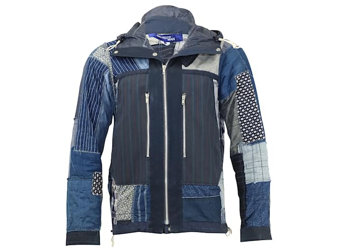 Jaqueta de chuva de patchwork Junya Watanabe em nylon azul marinho  ref.591914