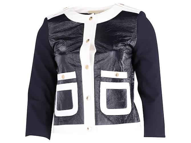 Michael Kors Cropped Collarless Jacket in Navy Blue Cotton   ref.591926