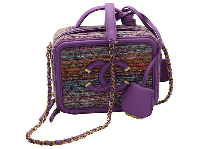 Chanel Tweed Quilted Filigree Vanity Bag in Purple Leather ref