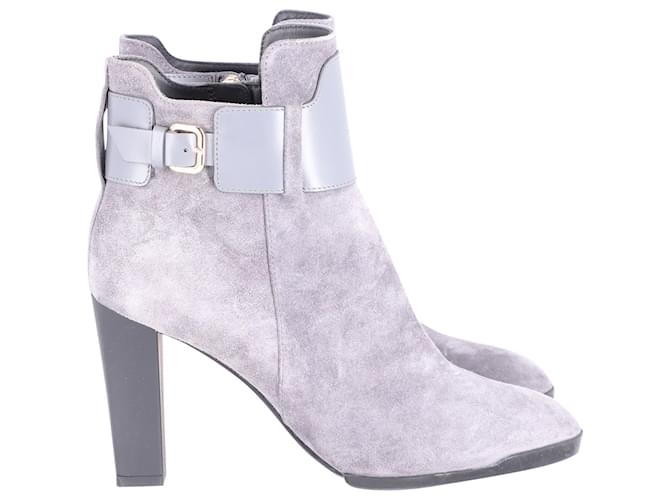 Tod's Belted Ankle Boots in Grey Suede  ref.591992